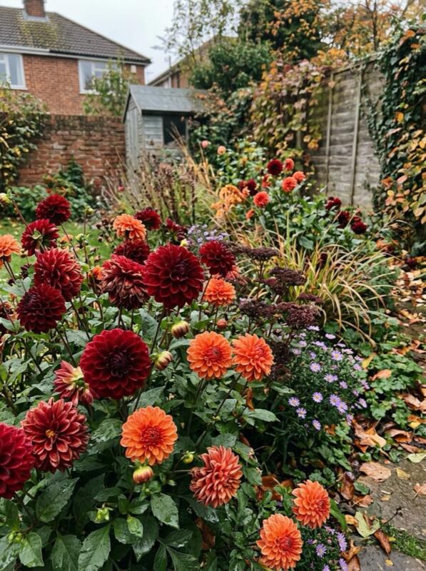 Dahlias Still in Flower – autumn idea for a small UK garden