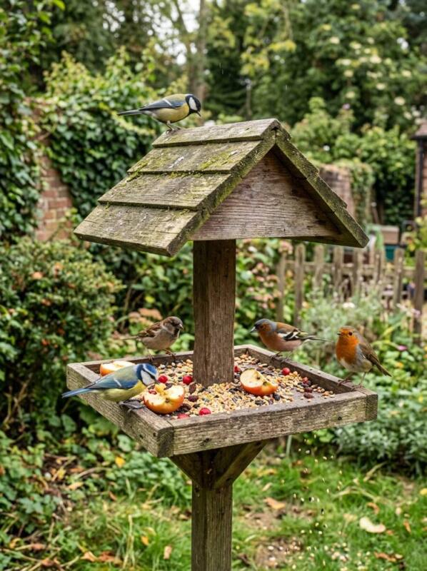 A Bird Table with Fruit and Seed – bird-friendly garden idea for UK winter