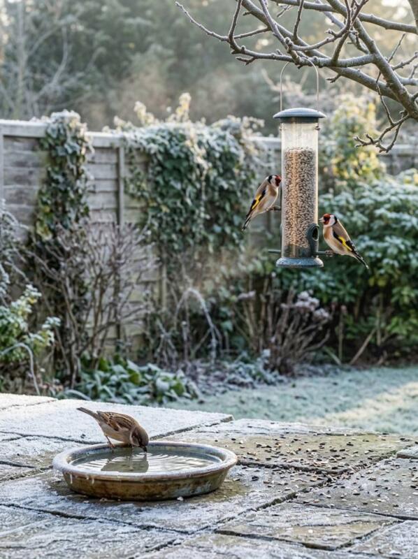 A Shallow Water Dish – bird-friendly garden idea for UK winter