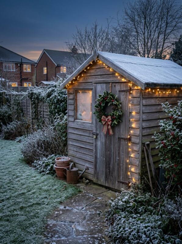 Decorated Garden Shed – Christmas front garden idea for UK homes