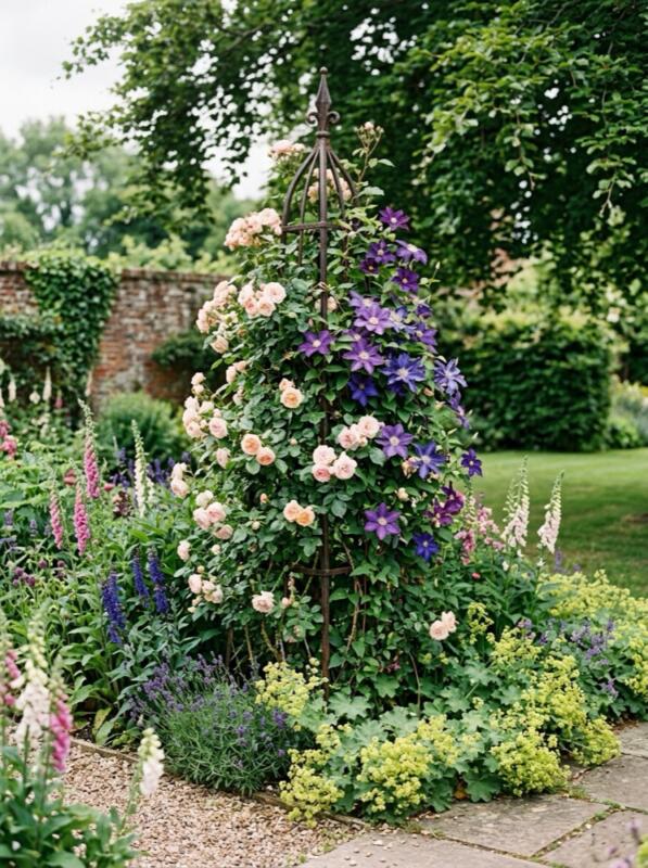Rose and Clematis Together – climbing plant idea for UK gardens