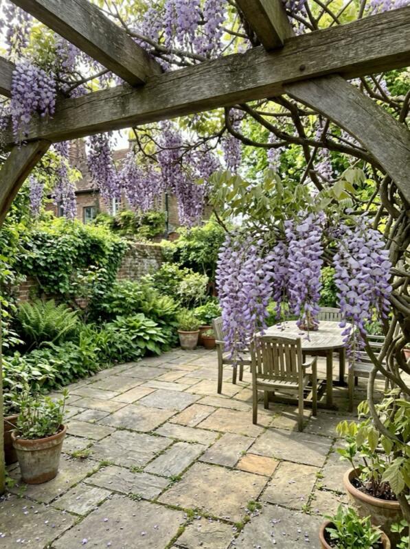 Wisteria over a Pergola – climbing plant idea for UK gardens