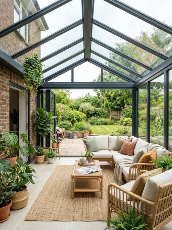 A Bright Modern Space with Rattan Sofas – conservatory idea for UK homes