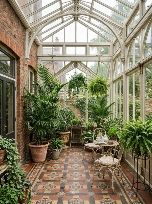 Victorian Style with Palms and a Tiled Floor – conservatory idea for UK homes