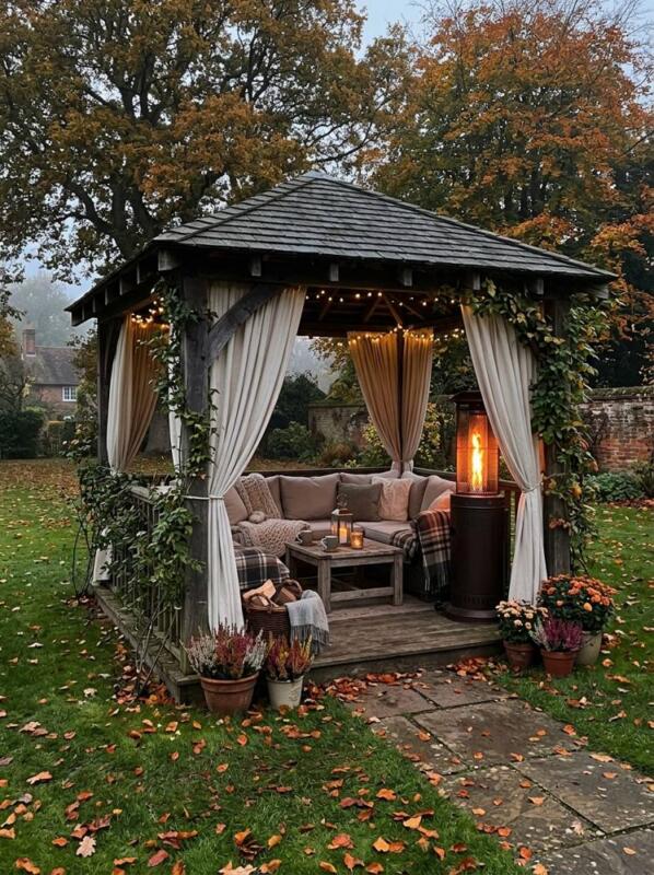 A Gazebo with Curtains – cosy patio idea for UK gardens