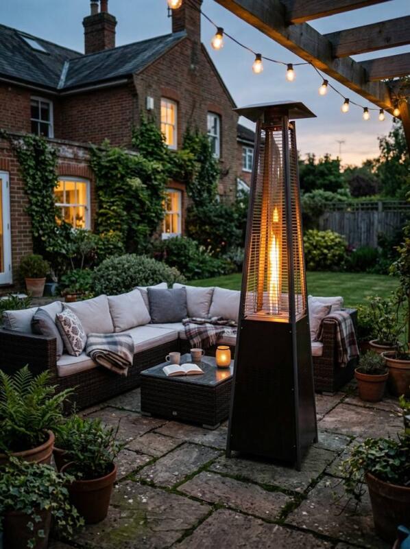 A Patio Heater and Outdoor Sofa – cosy patio idea for UK gardens