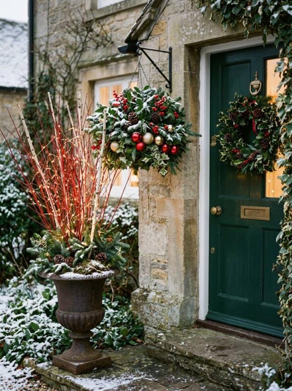 A Cast Iron Urn with Red Dogwood – Christmas planter idea for UK homes