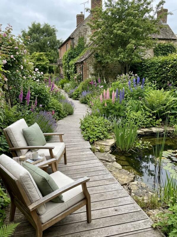 A Decking Path through a Cottage Border – garden decking idea for UK gardens