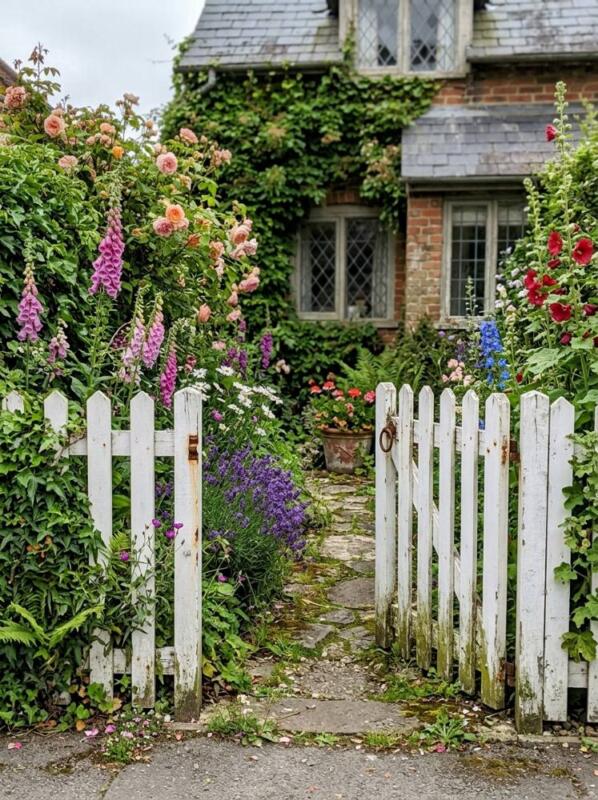 A White Picket Gate and Cottage Flowers – small front garden idea for UK terraced houses