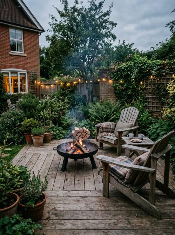 A Fire Pit on the Deck – fire pit and seating idea for UK gardens