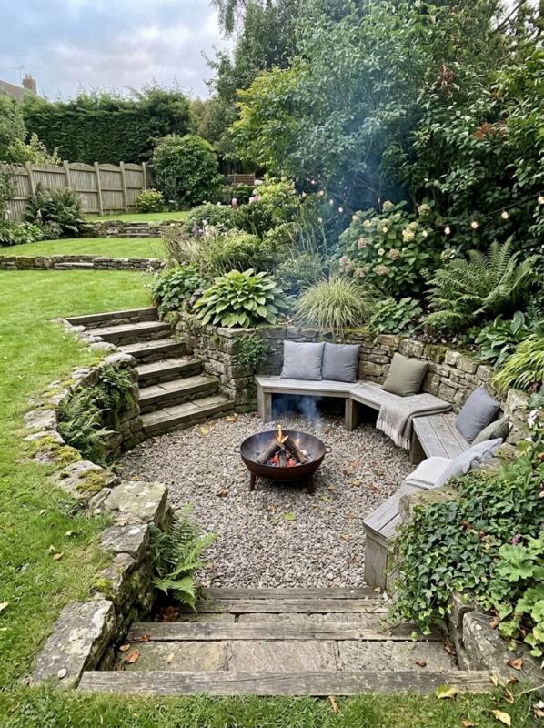 A Sunken Fire Pit Area – fire pit and seating idea for UK gardens