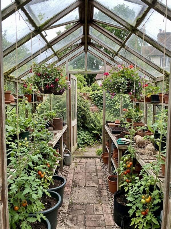 Tomatoes Trained up Strings – greenhouse idea for UK gardens