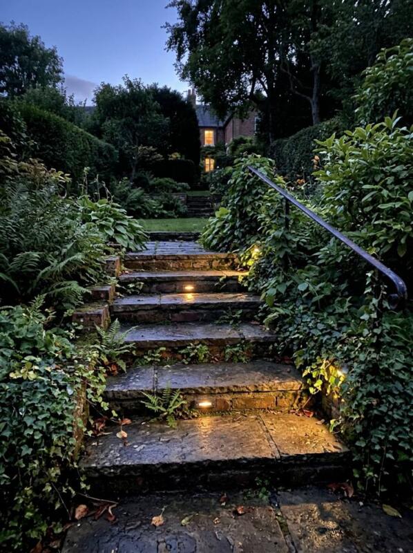 Low Lights on Garden Steps – garden lighting idea for UK gardens