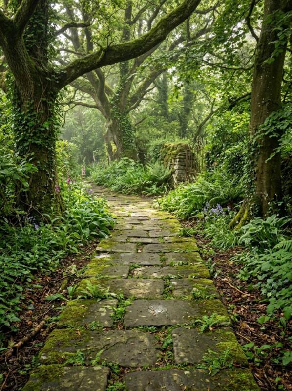 A Mossy Flagstone Path – garden path idea for UK gardens