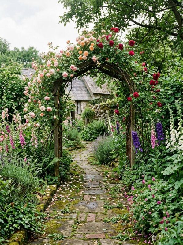 A Path through a Rose Arch – garden path idea for UK gardens