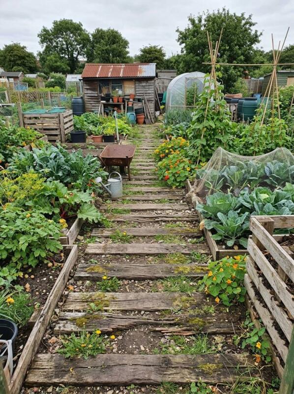 A Sleeper Path in the Vegetable Garden – garden path idea for UK gardens