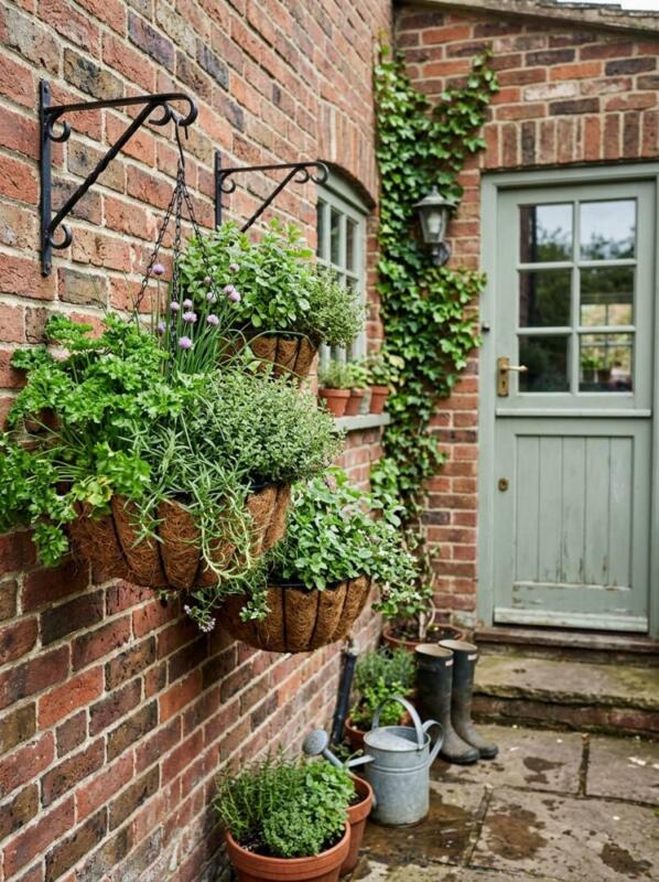 Hanging Baskets by the Back Door – herb garden idea for small spaces