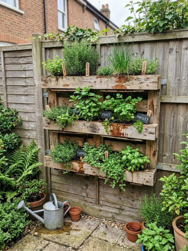 A Pallet Herb Wall – herb garden idea for small spaces