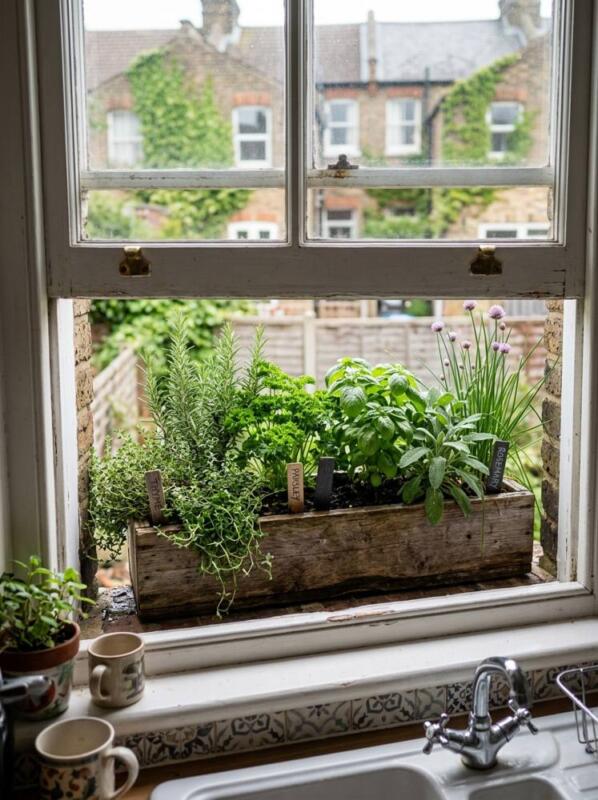 A Window Box on the Kitchen Window – herb garden idea for small spaces