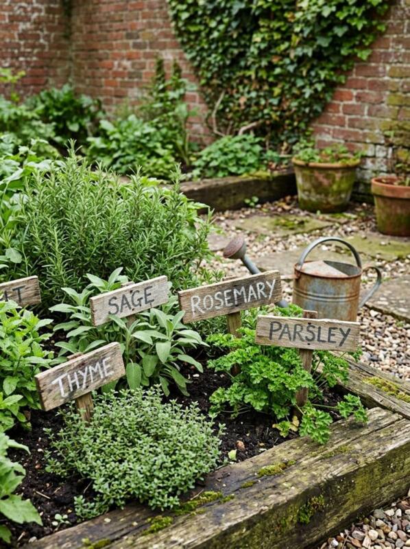 Rustic Wooden Labels – herb garden idea for small spaces