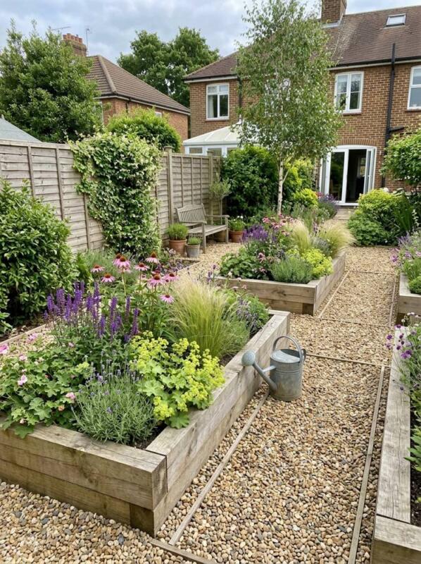 Raised Beds with Gravel Paths – low maintenance garden idea for UK gardens