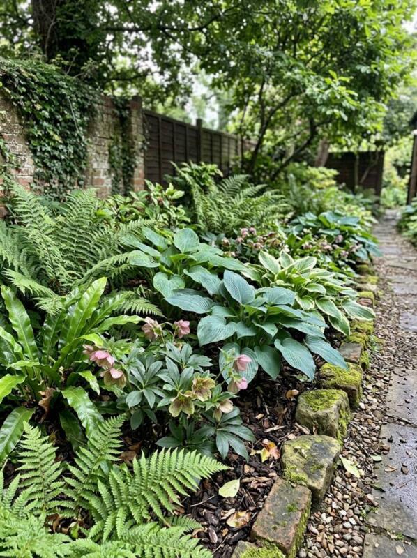 A Shady Border of Ferns and Hostas – low maintenance garden idea for UK gardens