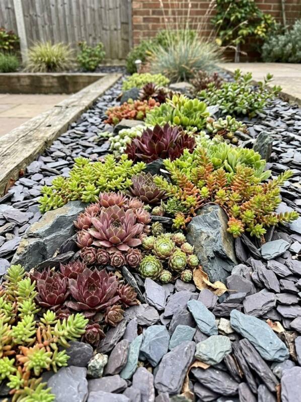 Slate Chippings and Succulents – low maintenance garden idea for UK gardens