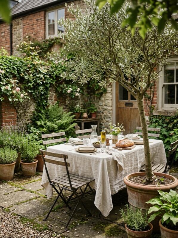 Dining Under an Olive Tree – Mediterranean garden idea for the UK