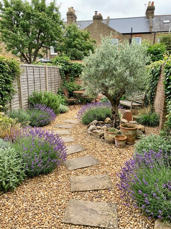 A Gravel Garden with Olive and Lavender – Mediterranean garden idea for the UK