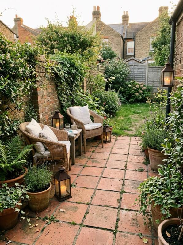 A Terracotta Patio with Lanterns – Mediterranean garden idea for the UK