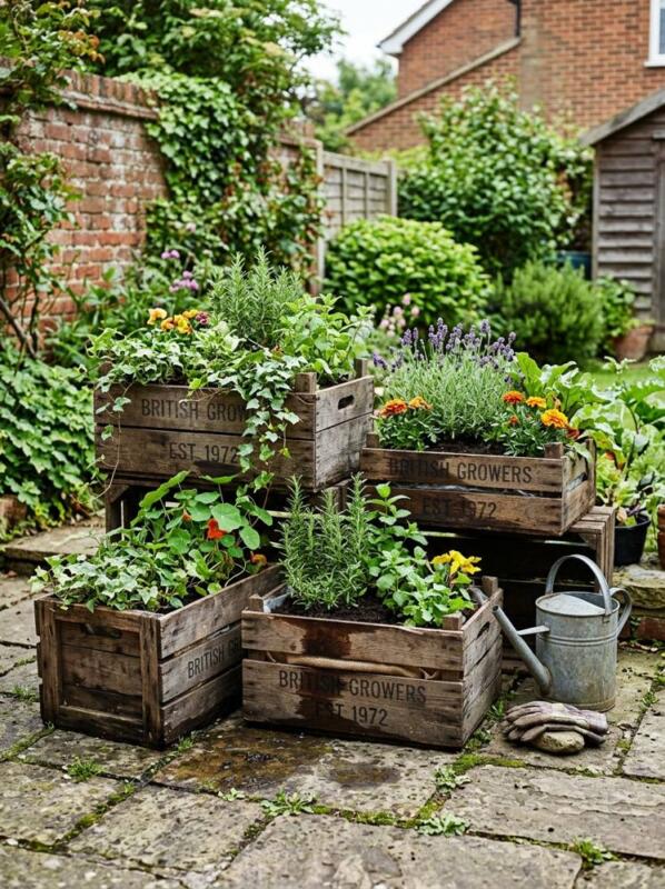Wooden Crates as Planters – budget patio idea for UK gardens