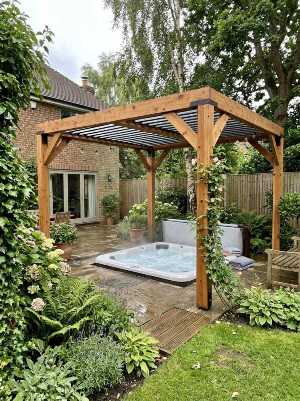A Cedar Pergola over a Hot Tub – pergola idea for small gardens