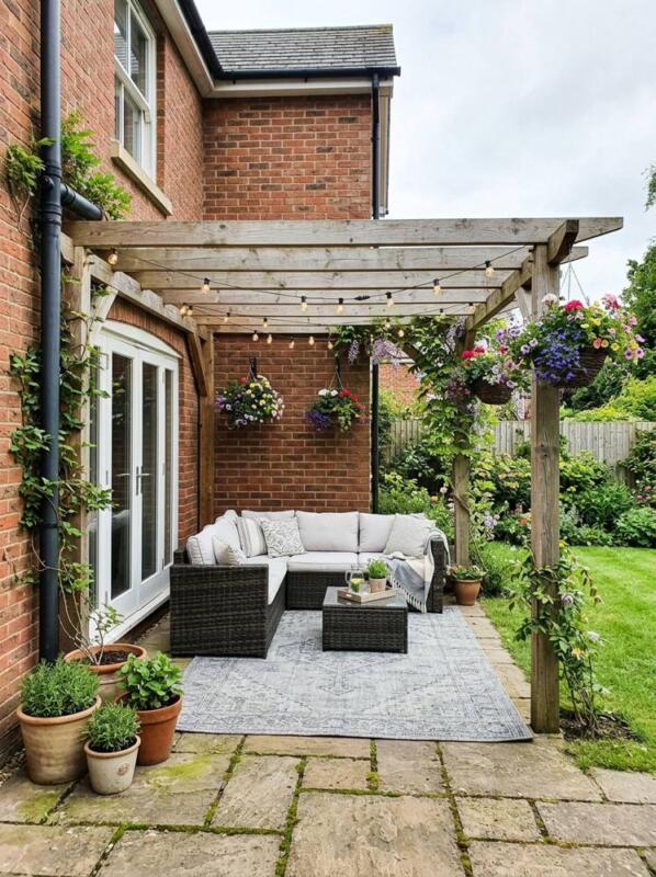 A Pergola against the House Wall – pergola idea for small gardens