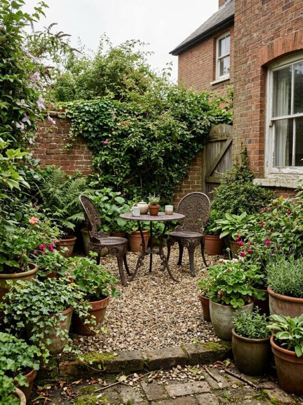 A Gravel Bistro Corner – garden seating area idea for UK gardens