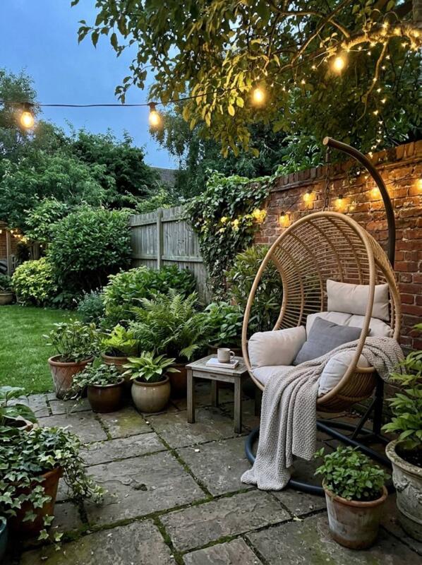 A Hanging Egg Chair – garden seating area idea for UK gardens