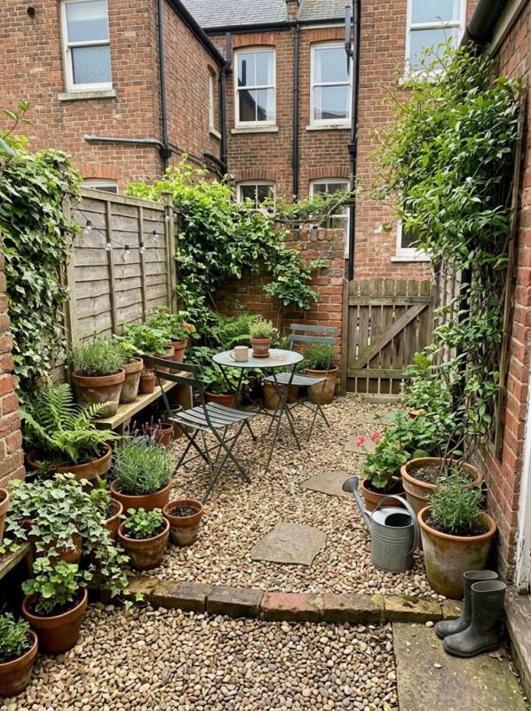 A DIY Gravel Patio with Pots – budget small backyard idea for UK gardens