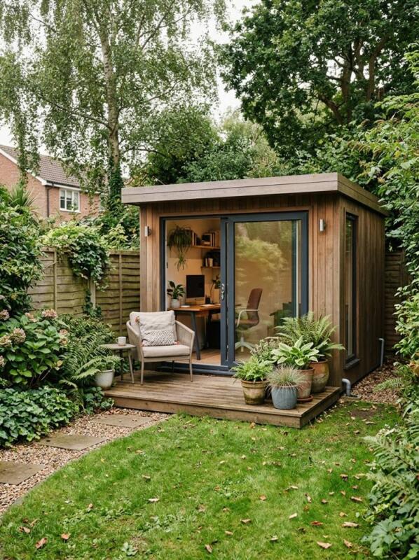 A Garden Office with a Deck – garden shed makeover idea for UK gardens
