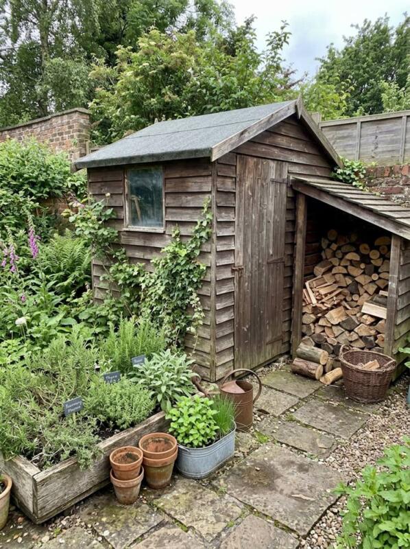 A Log Store Lean-To with Herb Planters – garden shed makeover idea for UK gardens