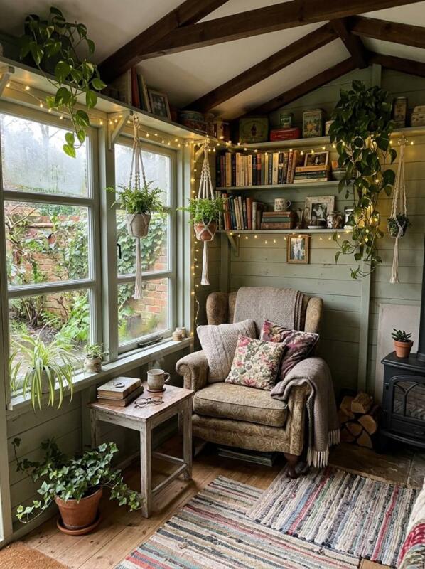 A She Shed Interior – garden shed makeover idea for UK gardens