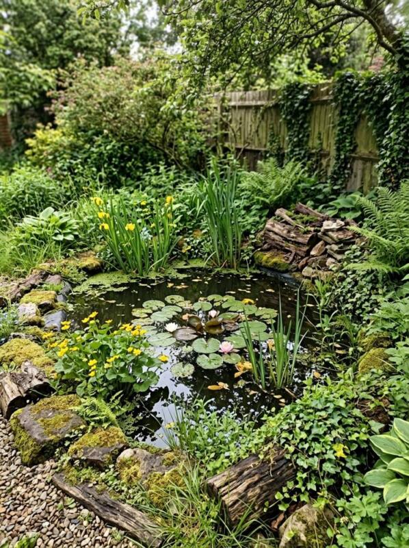 A Small Wildlife Pond with Lilies – pond and water feature idea for UK gardens