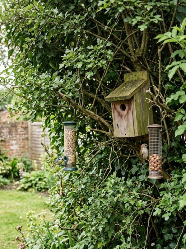 Feeders and a Nest Box – wildlife garden idea for UK gardens