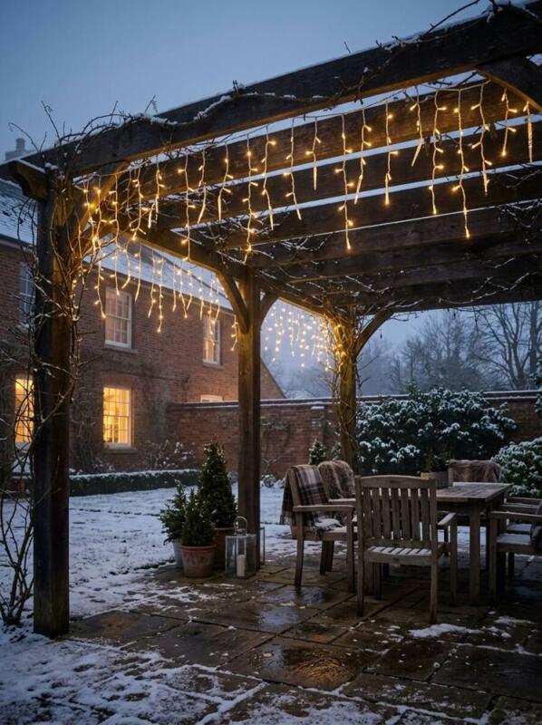 Icicle Lights on a Pergola – outdoor Christmas lights idea for UK gardens